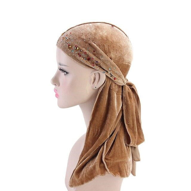Brown velvet durag rhinestones | Durag-Shop