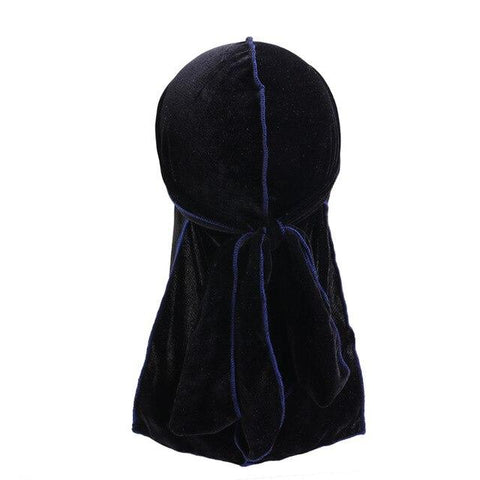 Durag noir velours coutures bleues - Durag-Shop