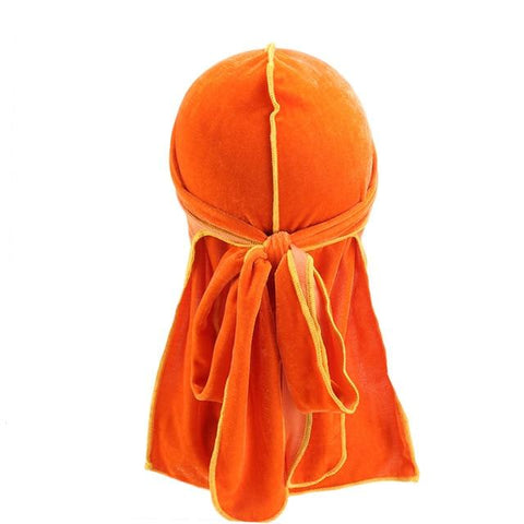Durag orange velours coutures jaunes - Durag-Shop