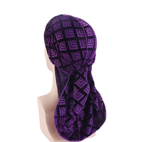 Durag violet velours patchwork - Durag-Shop
